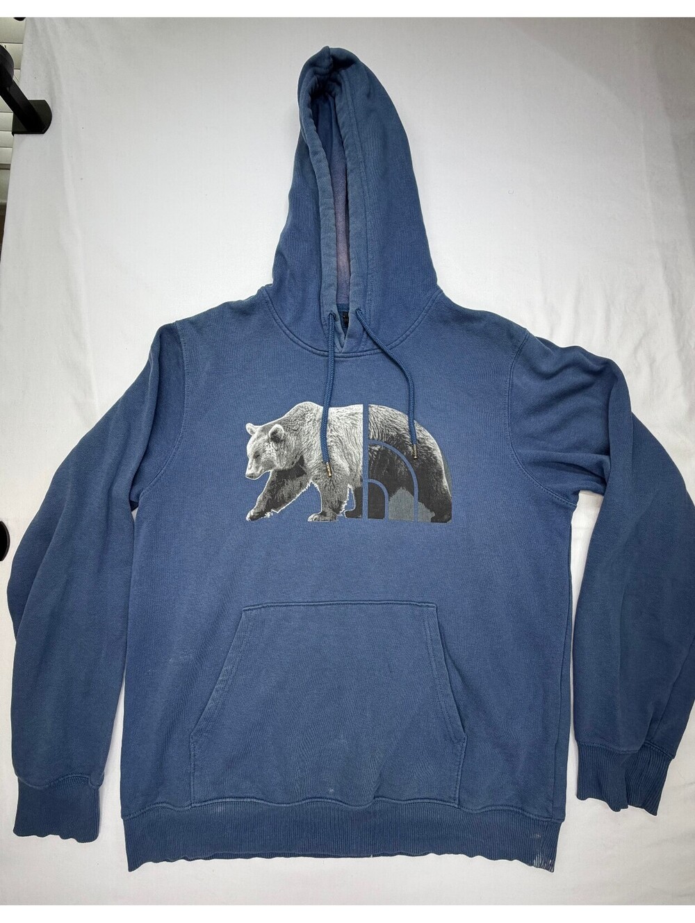 The North Face Men's Hoodie Bear Graphic Pullover Kangaroo Pockets Size M Blue